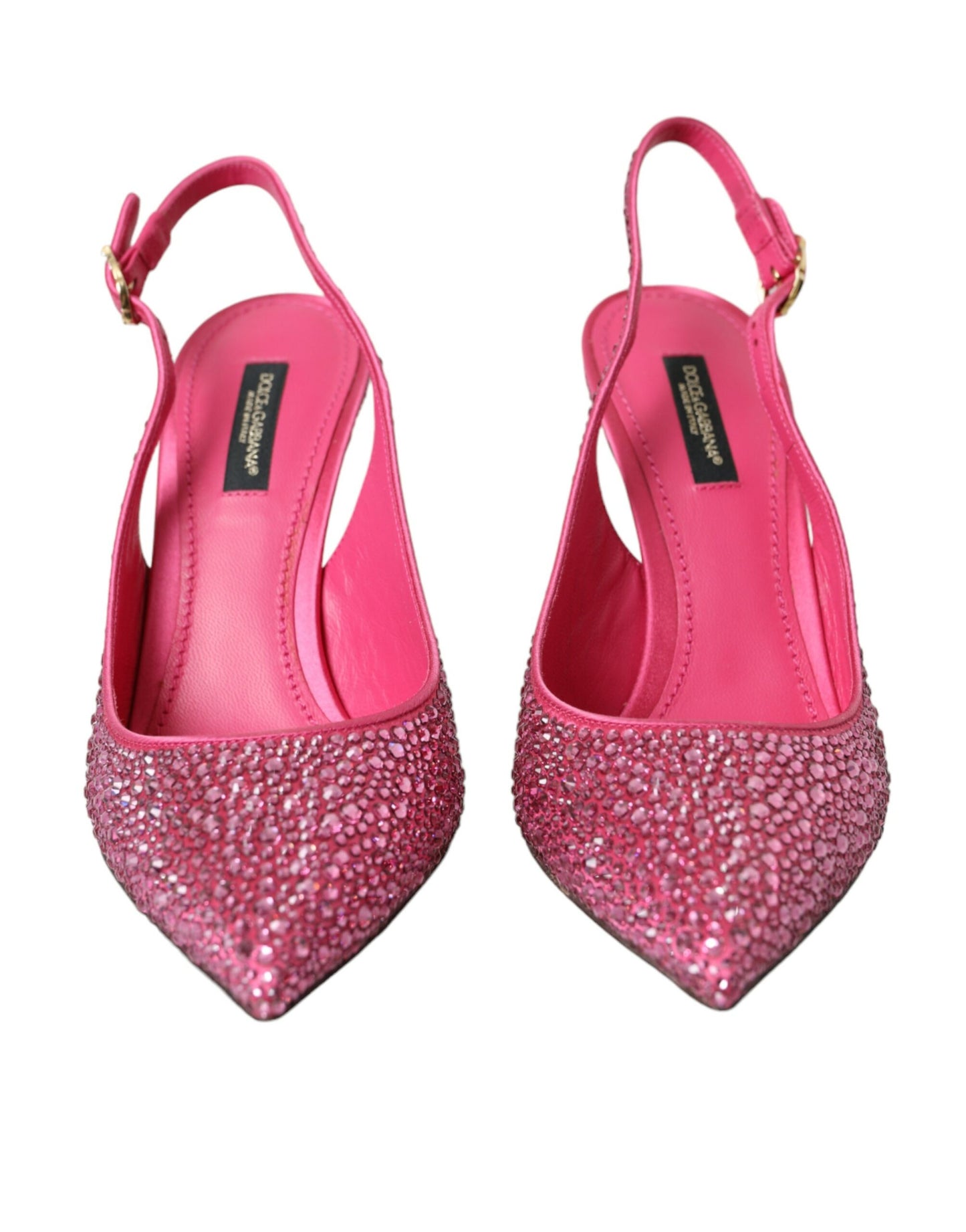 Zapatos de tacón con cristales y tiras traseras rosas