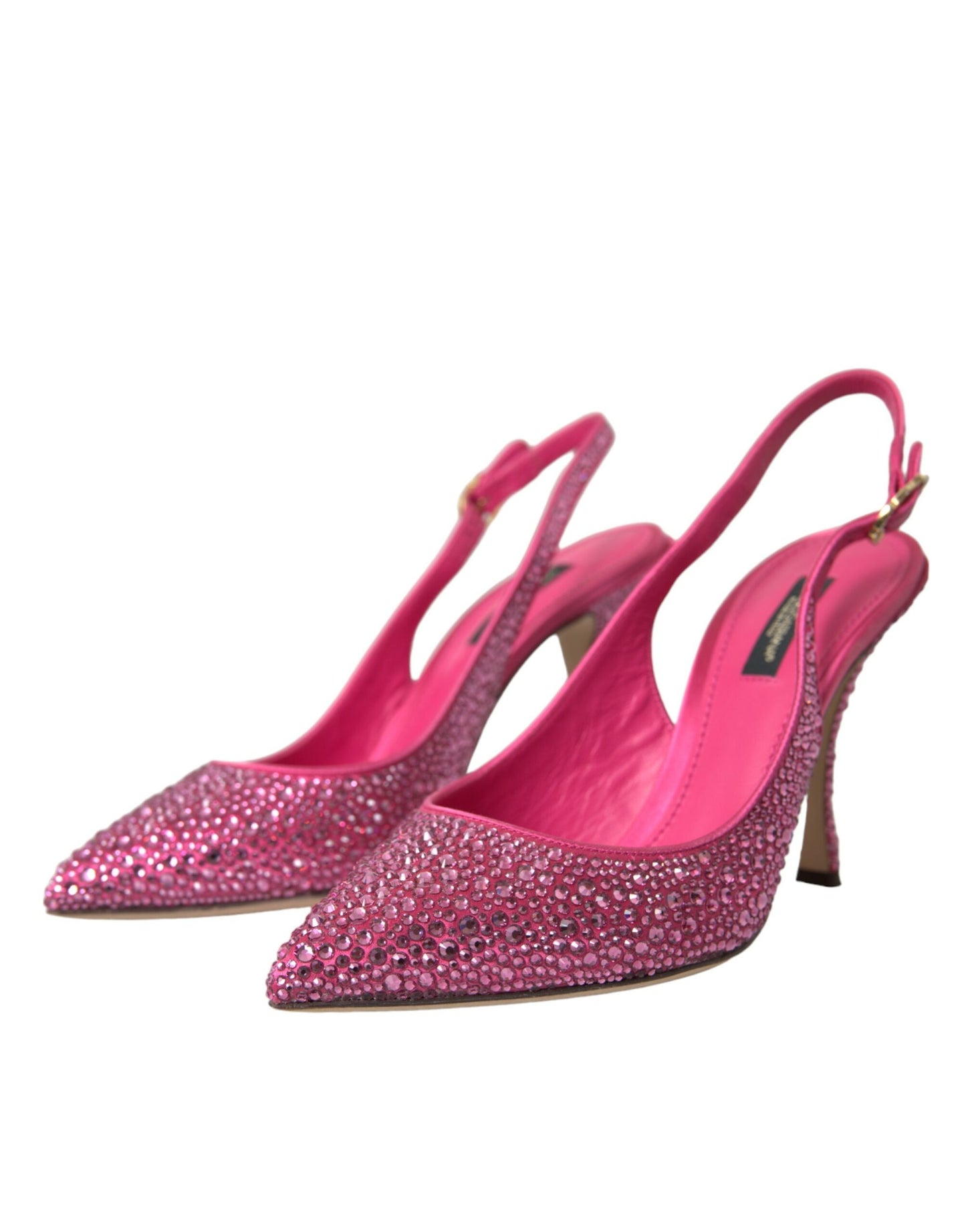 Zapatos de tacón con cristales y tiras traseras rosas