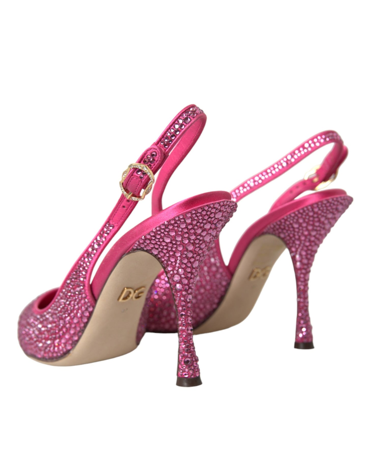 Zapatos de tacón con cristales y tiras traseras rosas