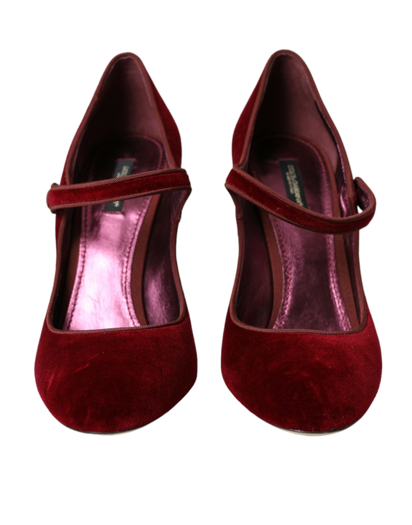 Zapatos Mary Jane de terciopelo rojo con cristales dorados y tacones