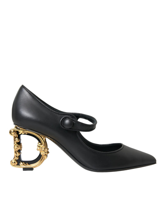 Zapatos Mary Jane de tacón con logo en cuero negro