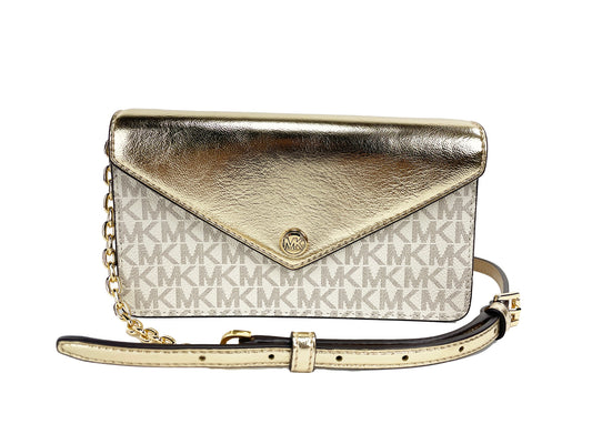 Bolso bandolera Jet Set Travel con solapa pequeña en dorado pálido