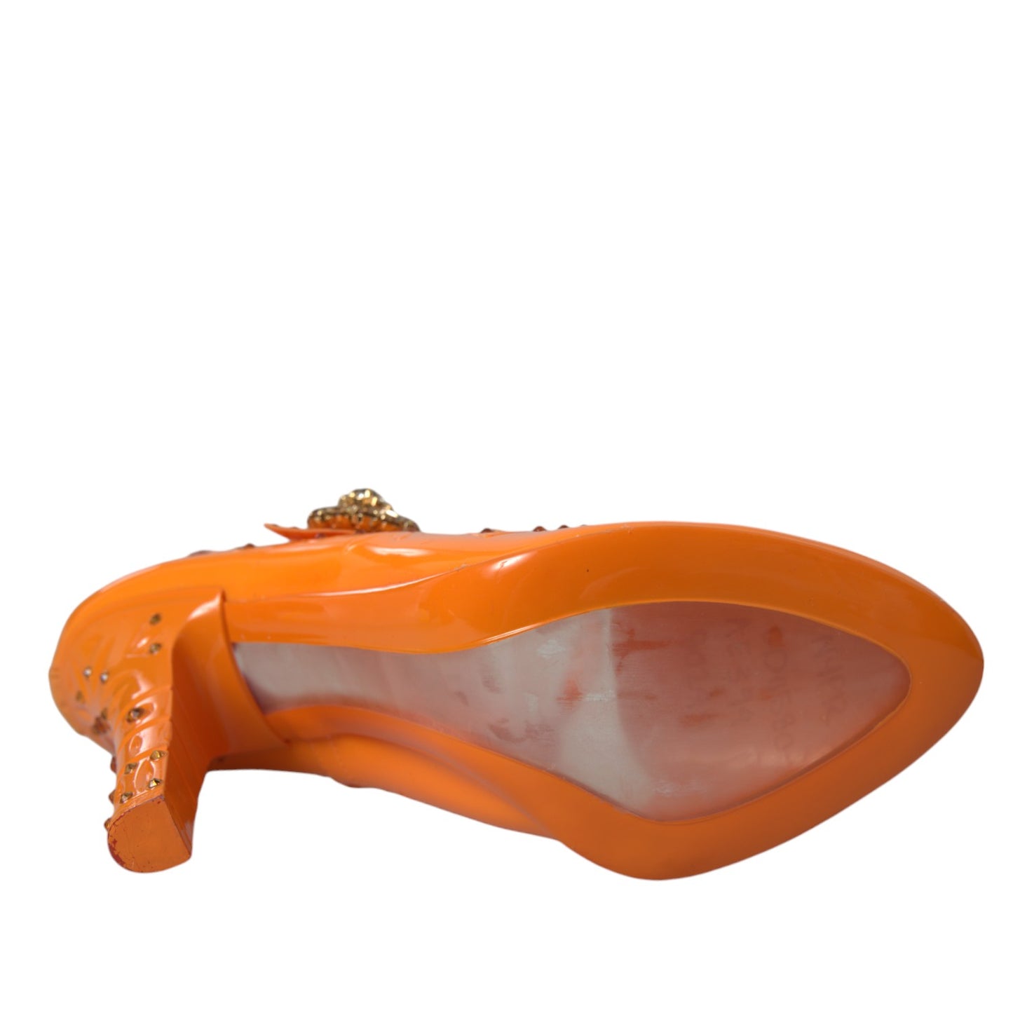 Zapatos de tacón con cristales y diseño floral de Cenicienta en color naranja