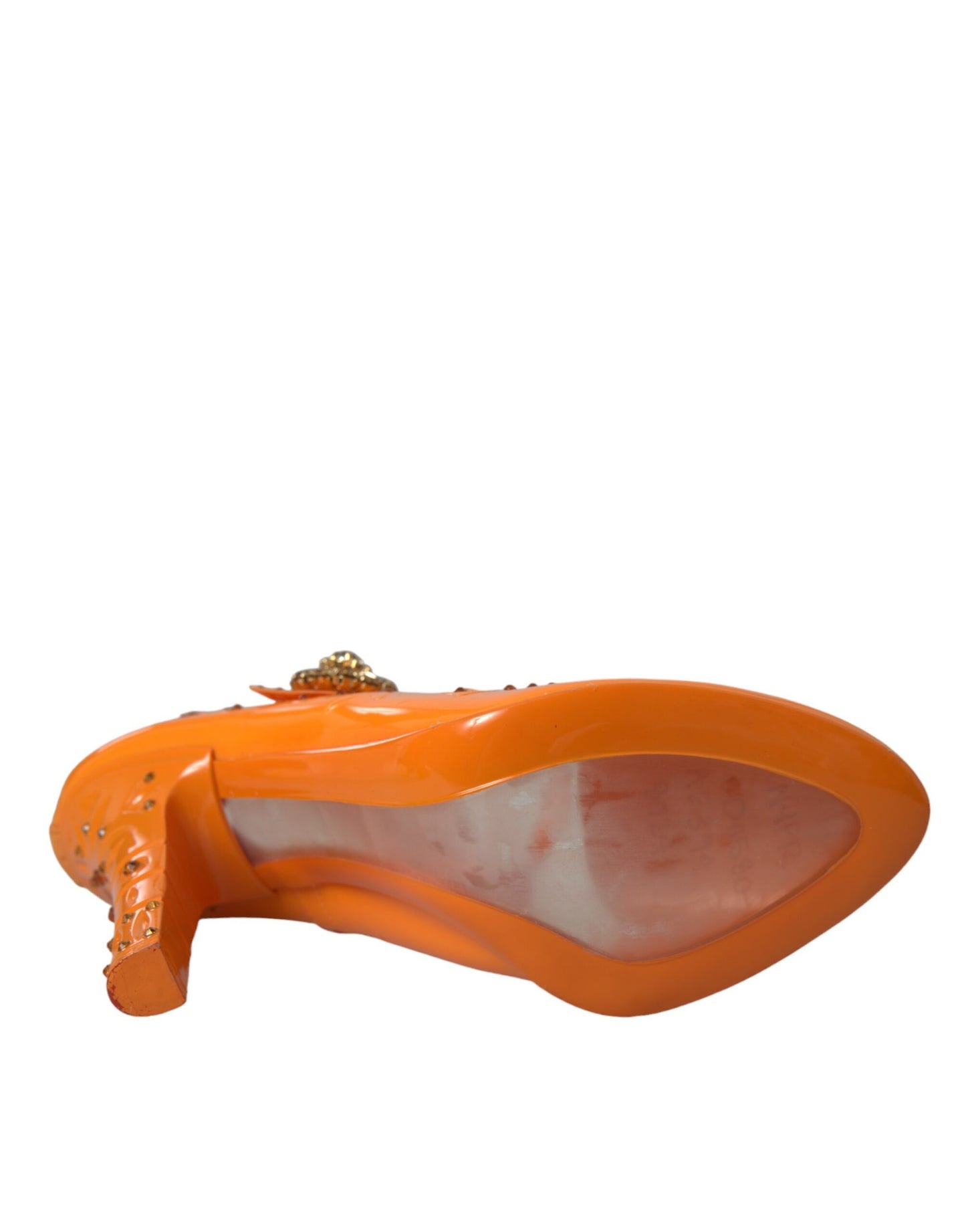 Zapatos de tacón con cristales y diseño floral de Cenicienta en color naranja