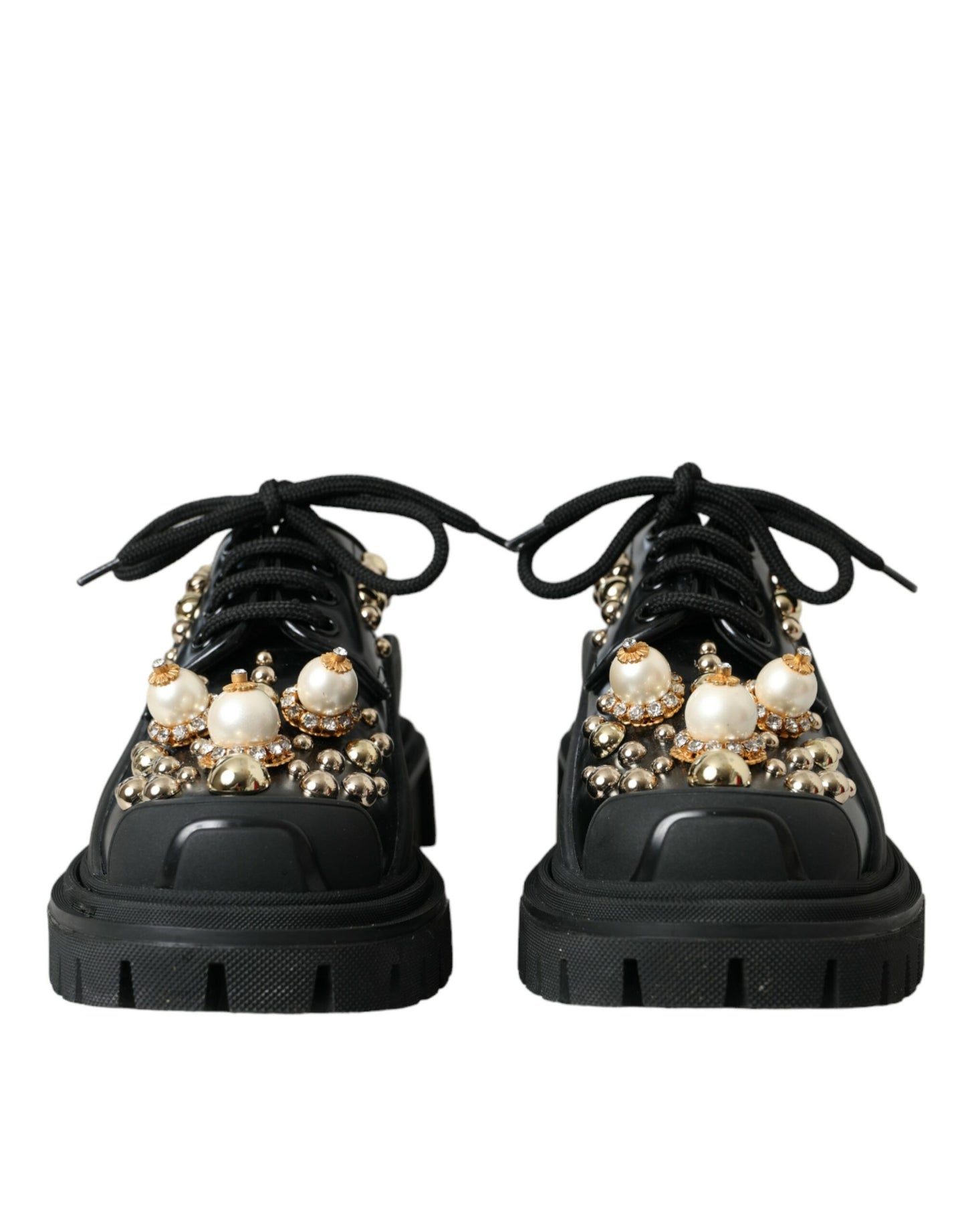 Zapatos Derby de trekking de cuero negro con adornos