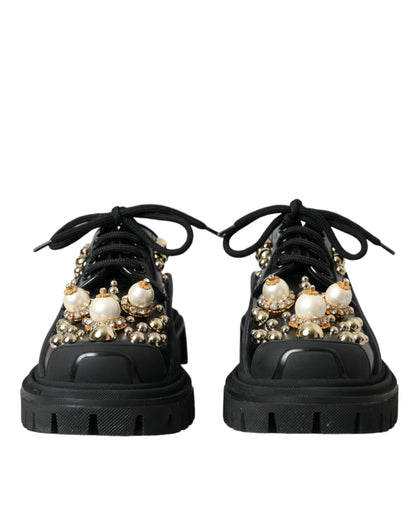 Zapatos Derby de trekking de cuero negro con adornos
