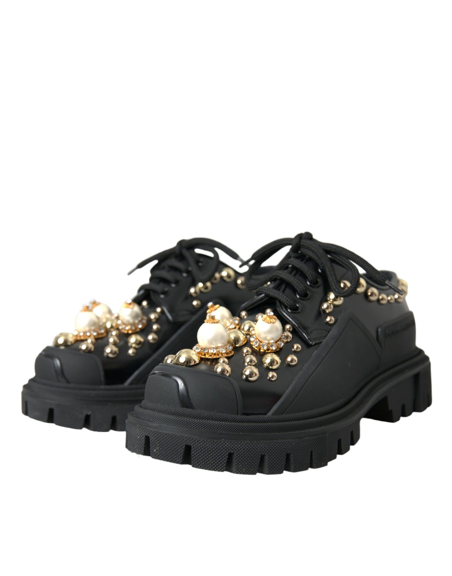 Zapatos Derby de trekking de cuero negro con adornos