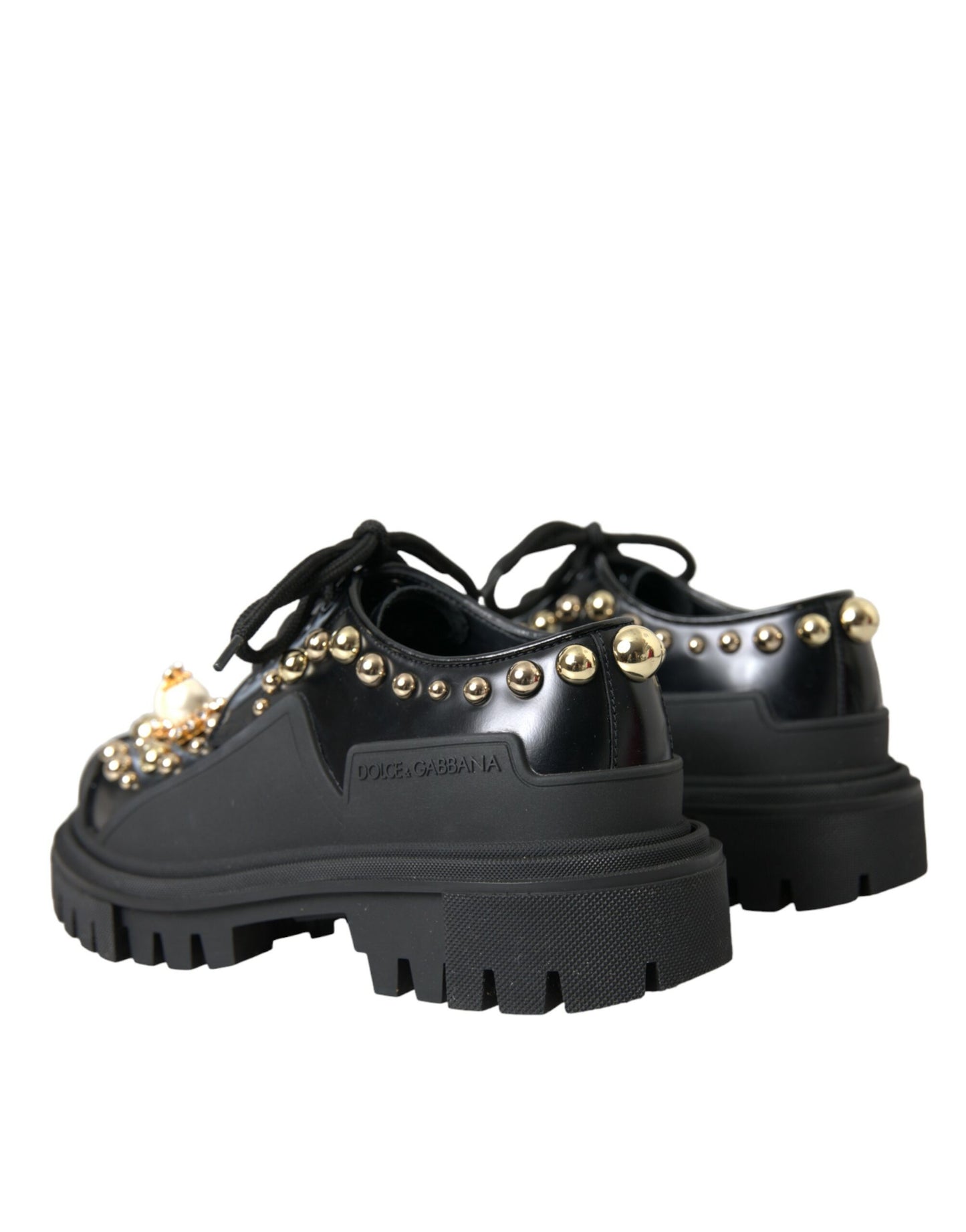 Zapatos Derby de trekking de cuero negro con adornos