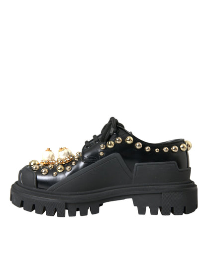 Zapatos Derby de trekking de cuero negro con adornos