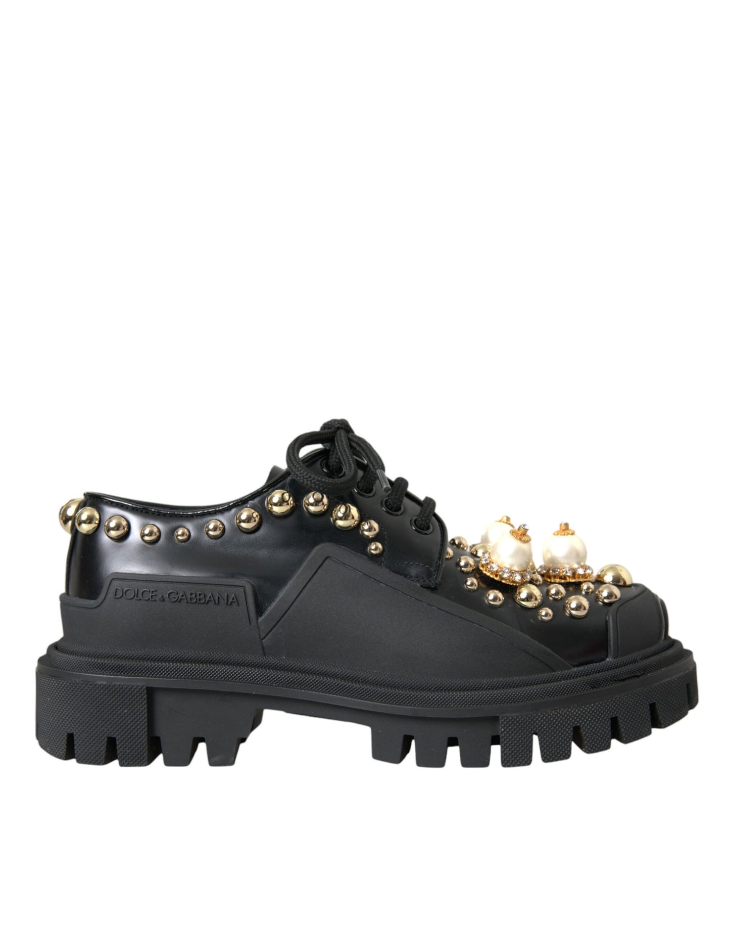 Zapatos Derby de trekking de cuero negro con adornos
