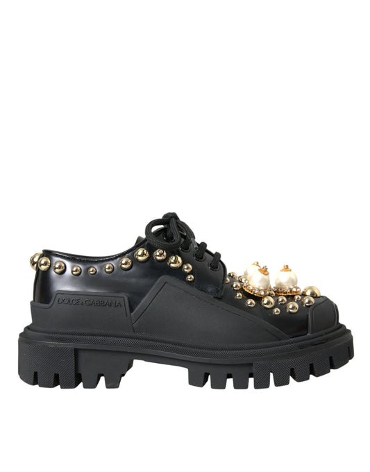 Zapatos Derby de trekking de cuero negro con adornos
