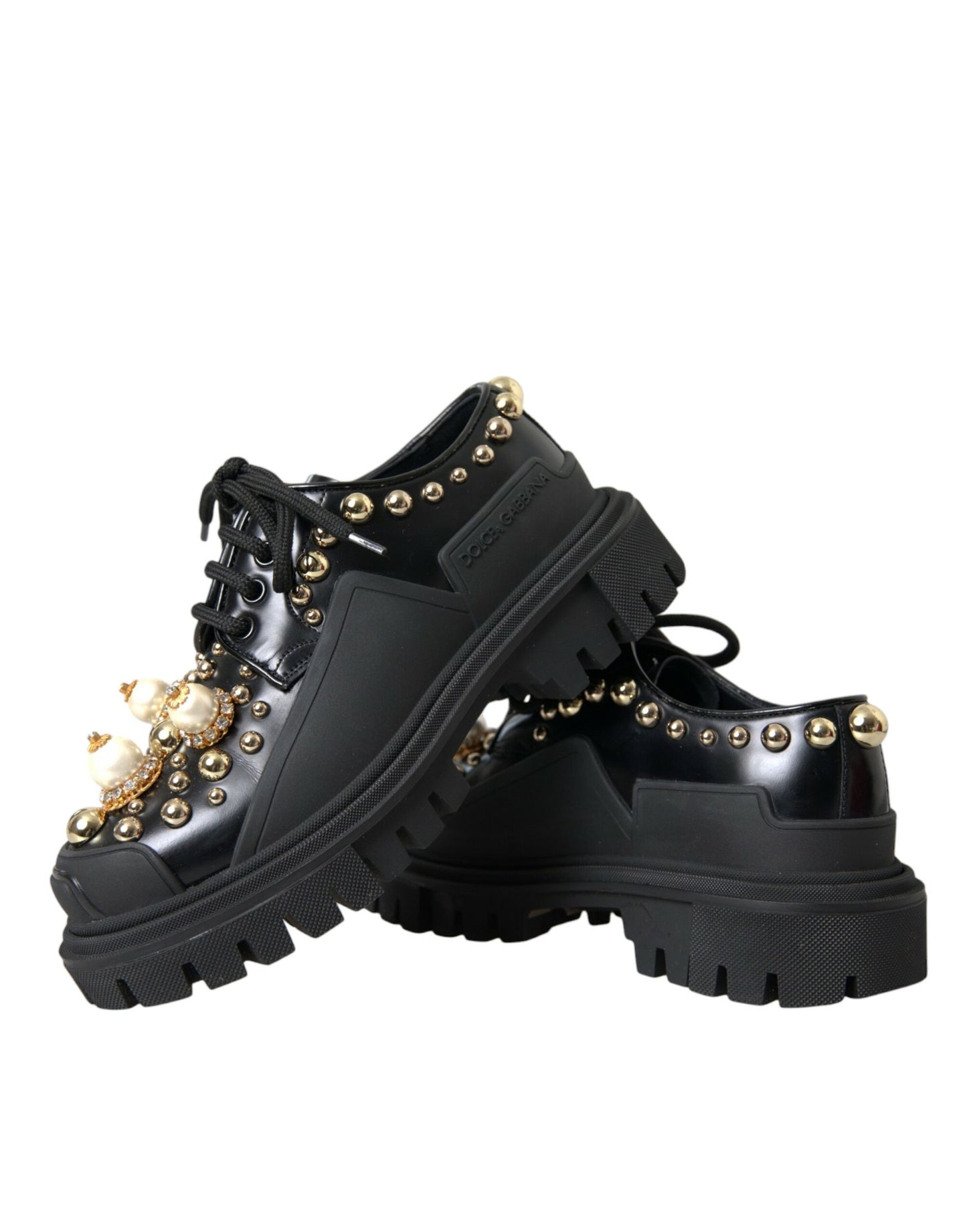 Zapatos Derby de trekking de cuero negro con adornos