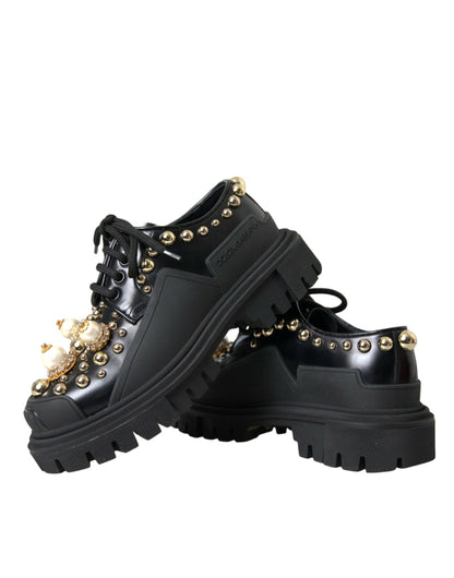 Zapatos Derby de trekking de cuero negro con adornos