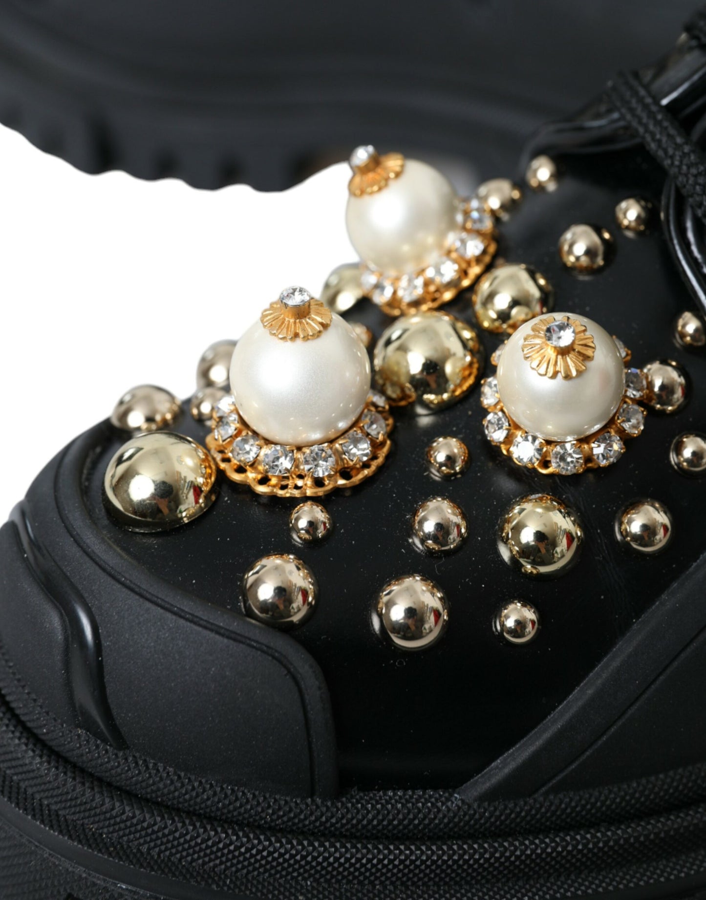 Zapatos Derby de trekking de cuero negro con adornos