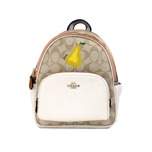 Mochila de hombro Mini Court Signature con motivo de pera, color tiza y caramelo