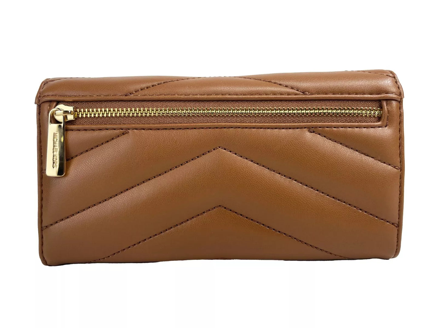 Cartera grande de viaje Jet Set Travel de cuero acolchado de tres pliegues, marrón