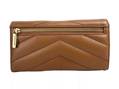 Cartera grande de viaje Jet Set Travel de cuero acolchado de tres pliegues, marrón