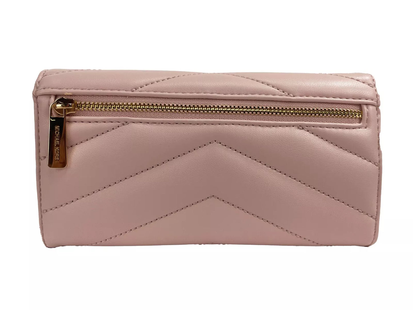 Cartera grande de viaje Jet Set Travel de cuero acolchado, triple pliegue, color rubor polvoriento