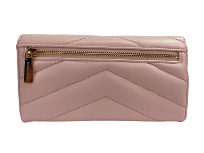 Cartera grande de viaje Jet Set Travel de cuero acolchado, triple pliegue, color rubor polvoriento