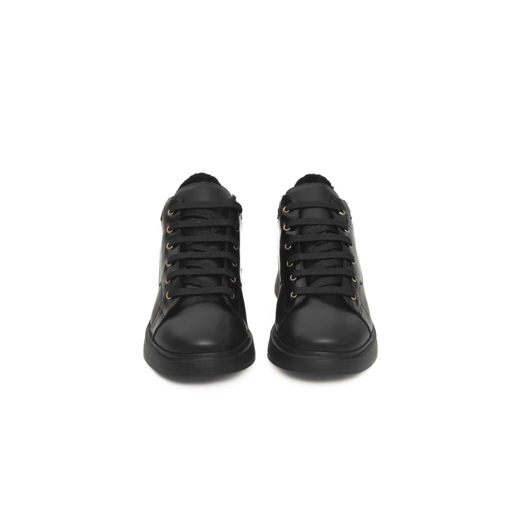Zapatillas de plataforma de cuero negro para mujer