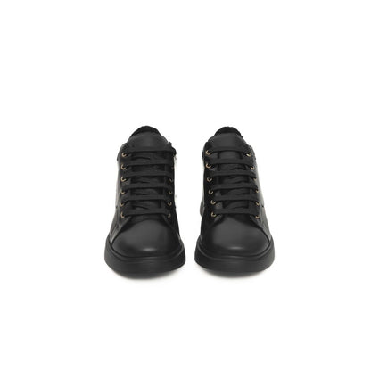 Zapatillas de plataforma de cuero negro para mujer