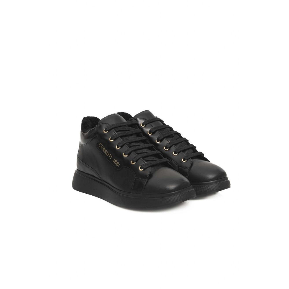 Zapatillas de plataforma de cuero negro para mujer