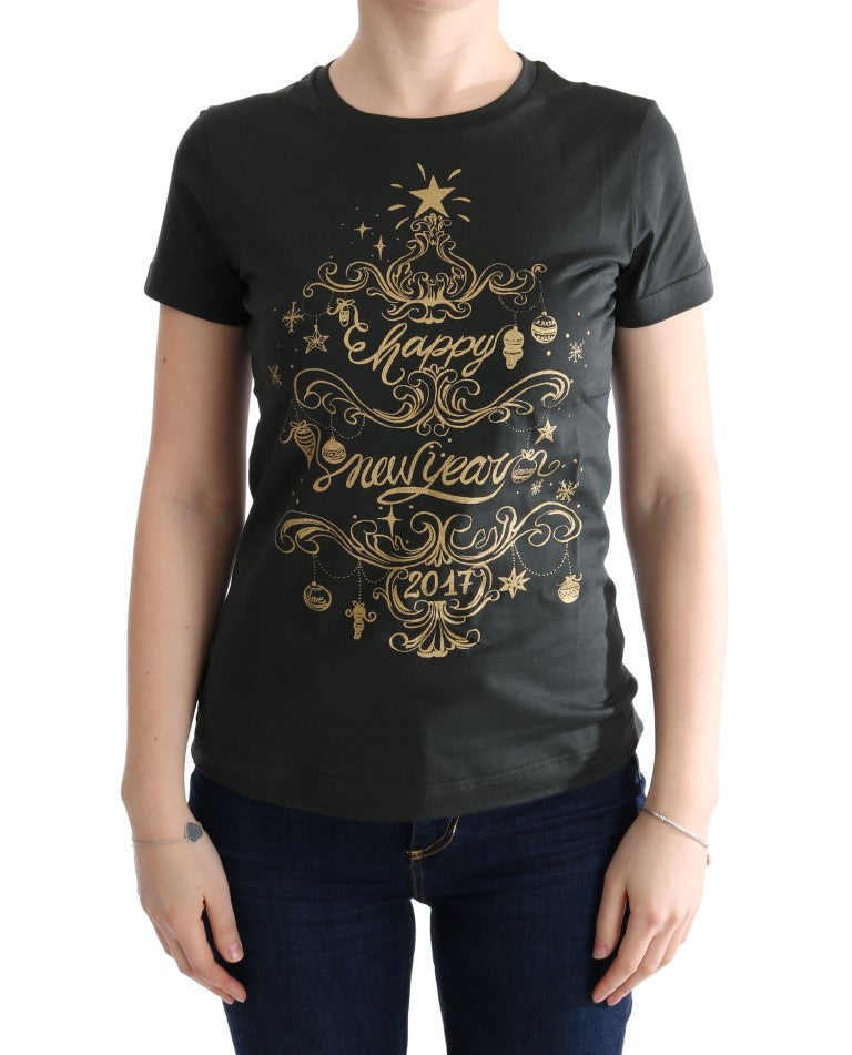 Camiseta de algodón verde esmeralda con estampado de 2017