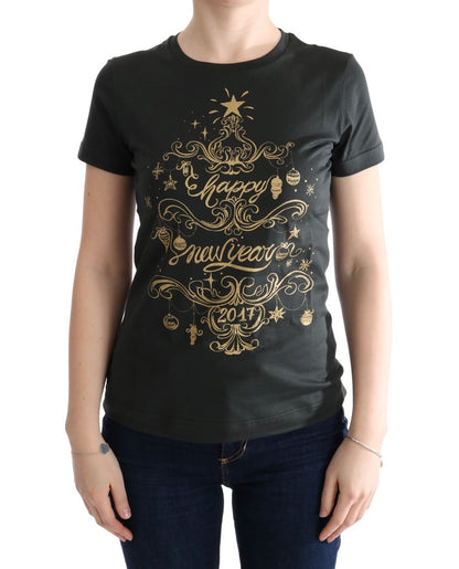 Camiseta de algodón verde esmeralda con estampado de 2017