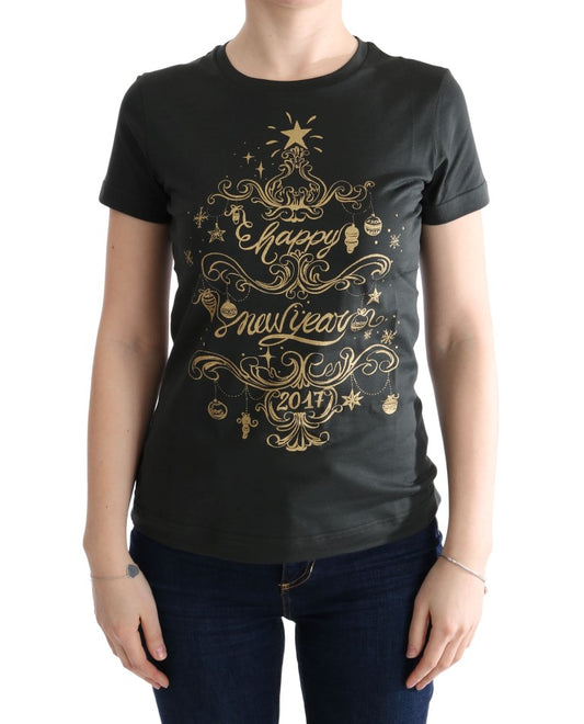 Camiseta de algodón verde esmeralda con estampado de 2017