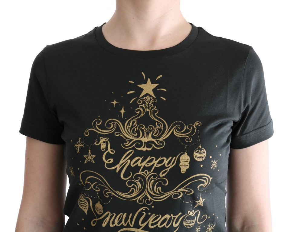 Camiseta de algodón verde esmeralda con estampado de 2017