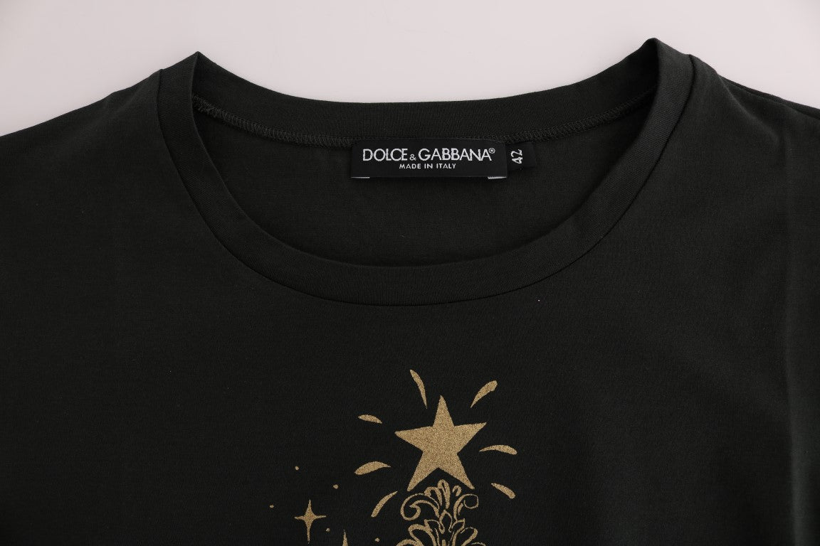 Camiseta de algodón verde esmeralda con estampado de 2017