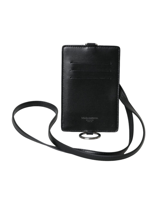 Cartera para hombre con tarjetero y logotipo de piel de becerro negra con cordón