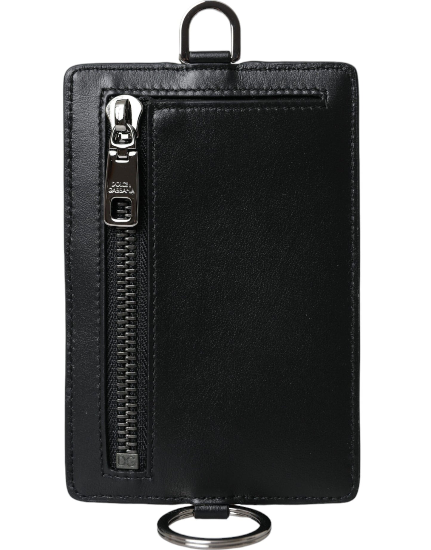 Cartera para hombre con tarjetero y logotipo de piel de becerro negra con cordón