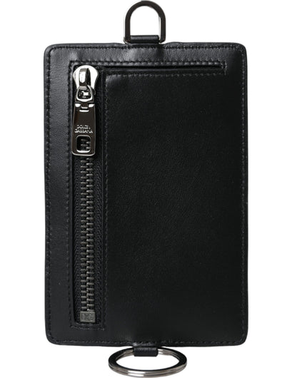 Cartera para hombre con tarjetero y logotipo de piel de becerro negra con cordón