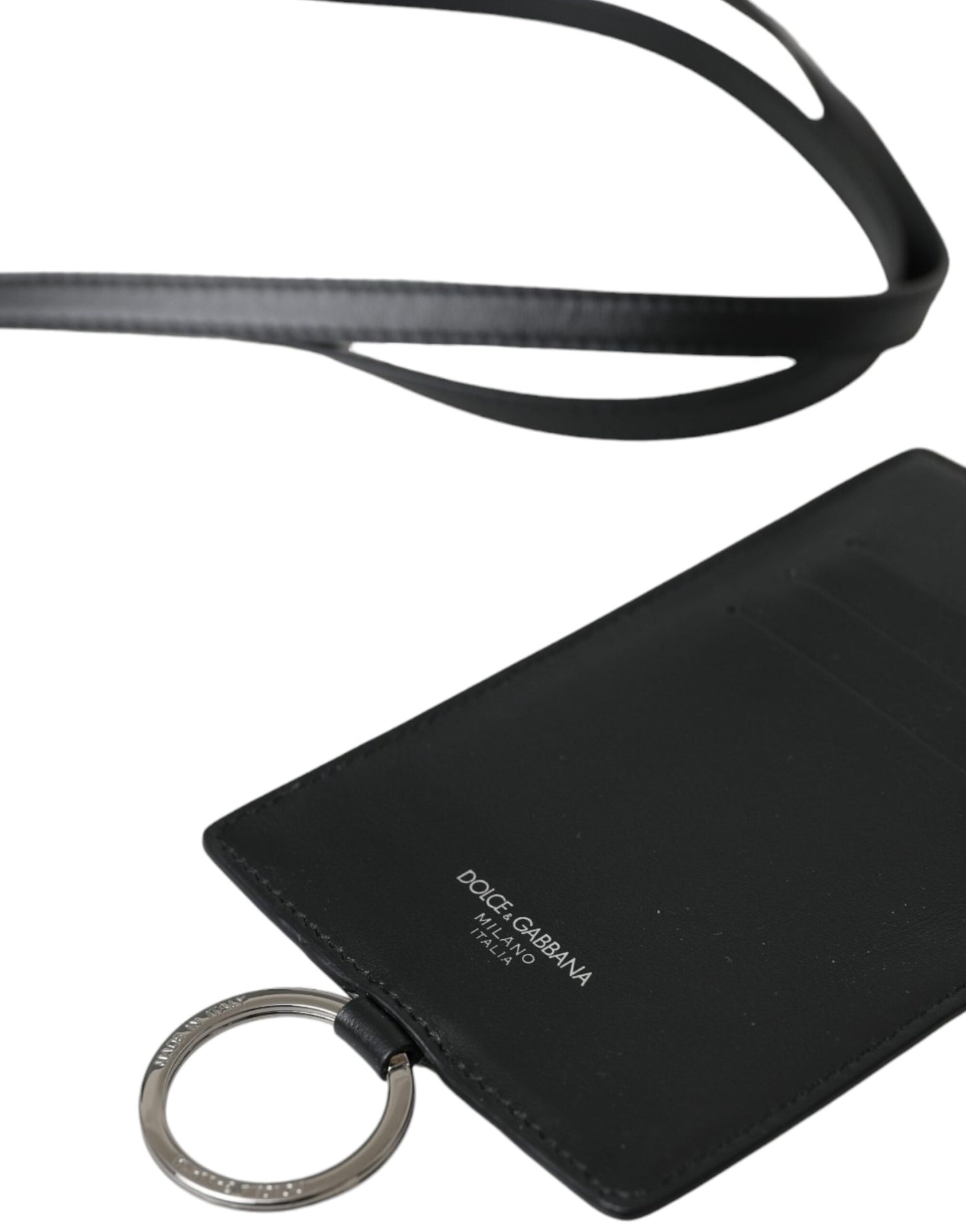 Cartera para hombre con tarjetero y logotipo de piel de becerro negra con cordón