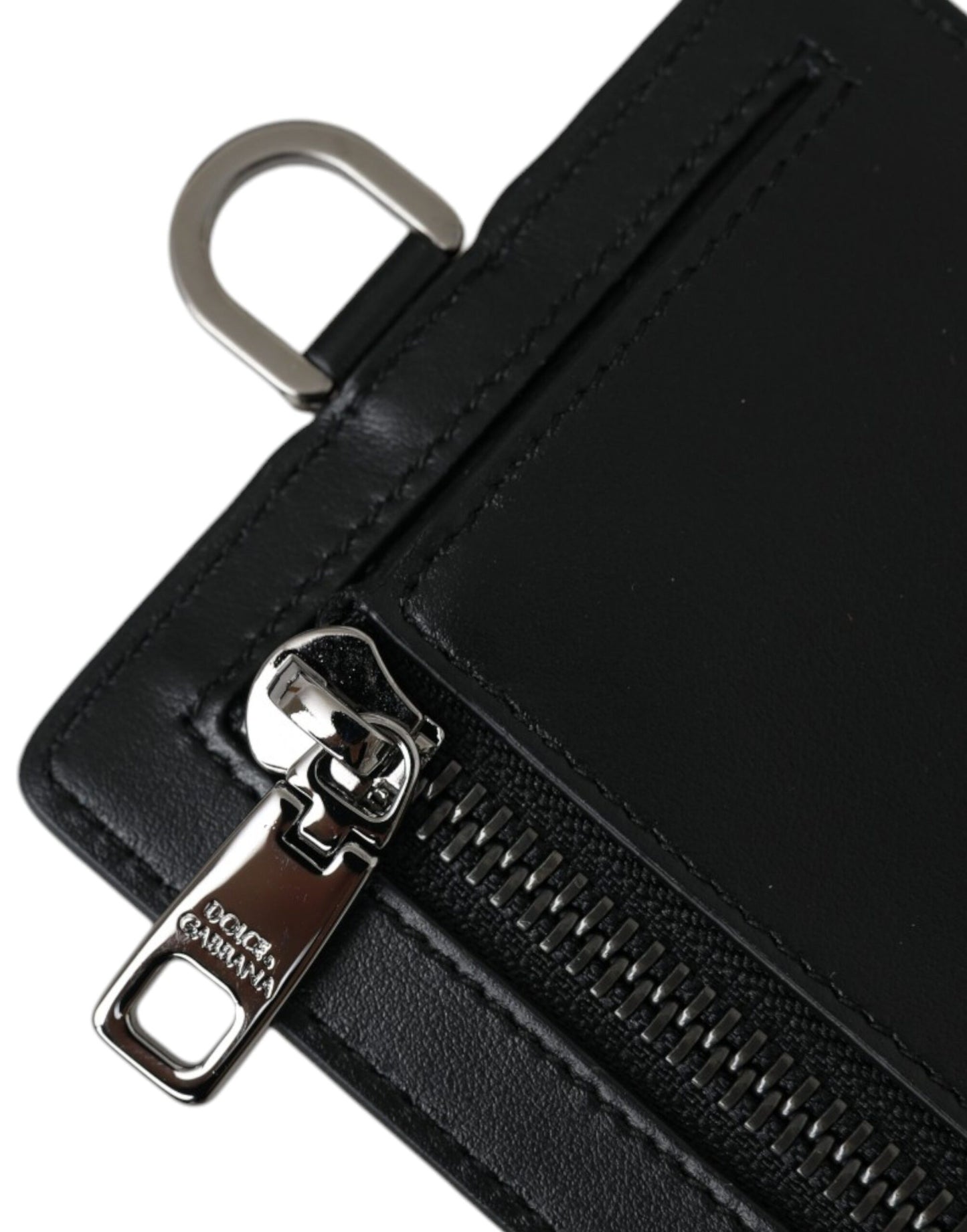 Cartera para hombre con tarjetero y logotipo de piel de becerro negra con cordón