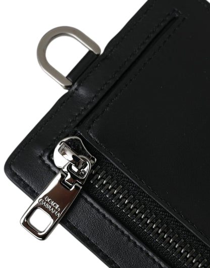 Cartera para hombre con tarjetero y logotipo de piel de becerro negra con cordón