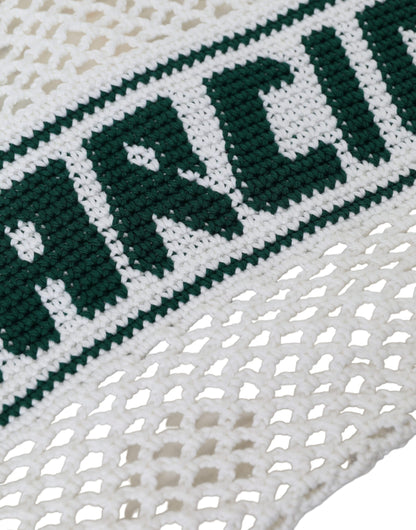 Bolsa de compras de algodón tejida con logotipo en blanco y verde
