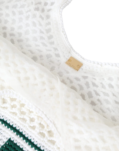 Bolsa de compras de algodón tejida con logotipo en blanco y verde