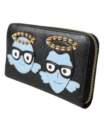 Cartera continental con cremallera para hombre de cuero negro y azul #DGFAMILY