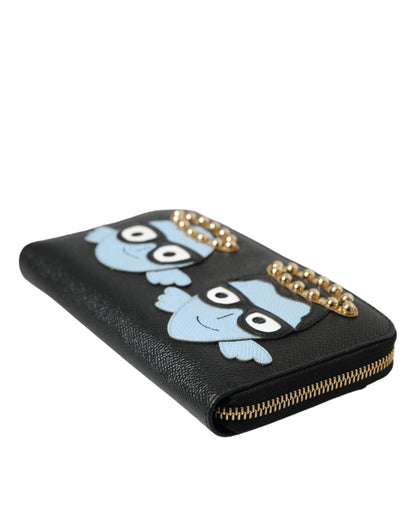 Cartera continental con cremallera para hombre de cuero negro y azul #DGFAMILY