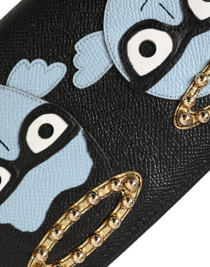 Cartera continental con cremallera para hombre de cuero negro y azul #DGFAMILY