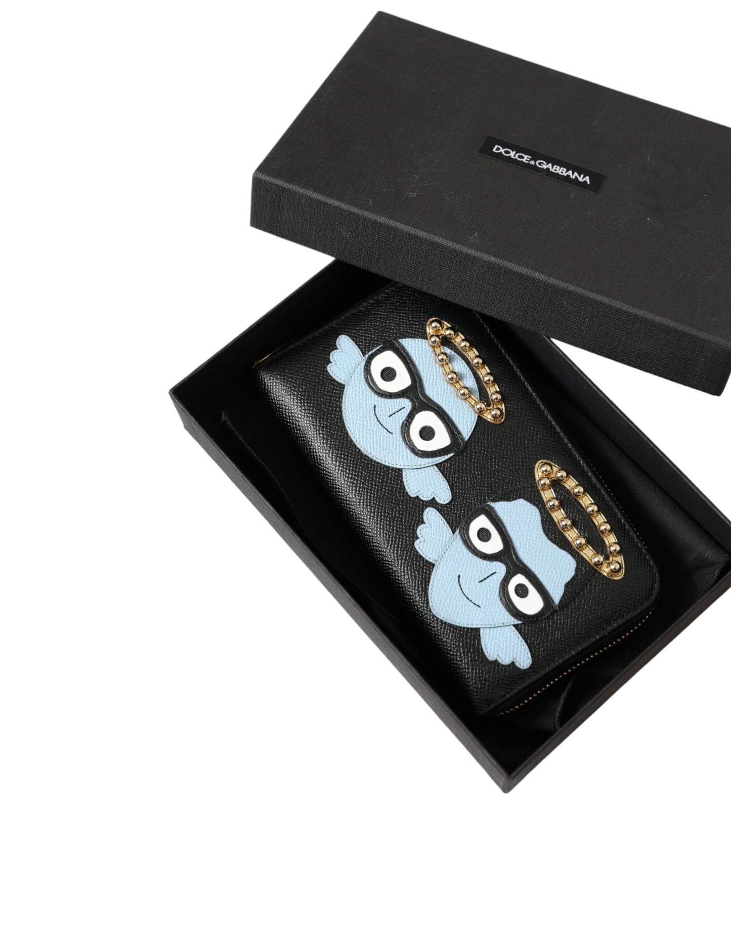 Cartera continental con cremallera para hombre de cuero negro y azul #DGFAMILY