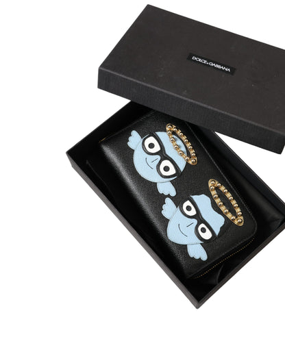 Cartera continental con cremallera para hombre de cuero negro y azul #DGFAMILY