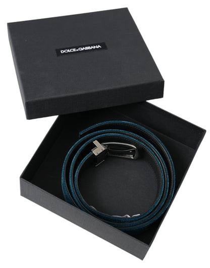 Cinturón de cuero de terciopelo azul con hebilla de metal plateado