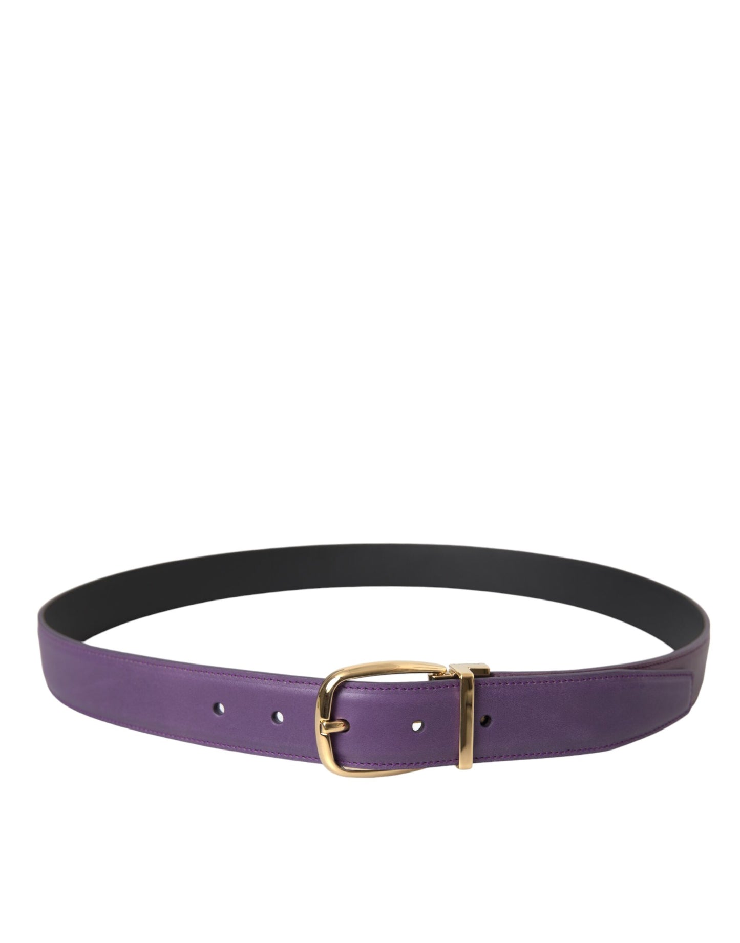 Cinturón de cuero morado con hebilla de metal dorado para hombre