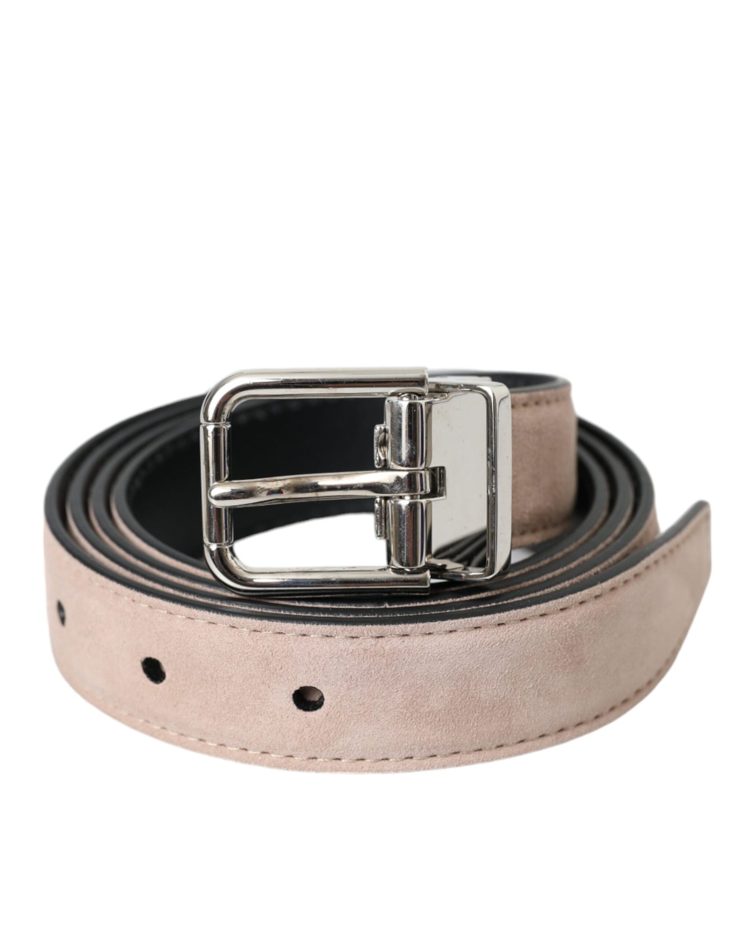 Cinturón de piel de ante beige con hebilla plateada para hombre
