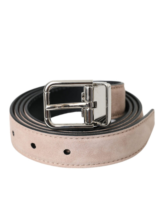 Cinturón de piel de ante beige con hebilla plateada para hombre
