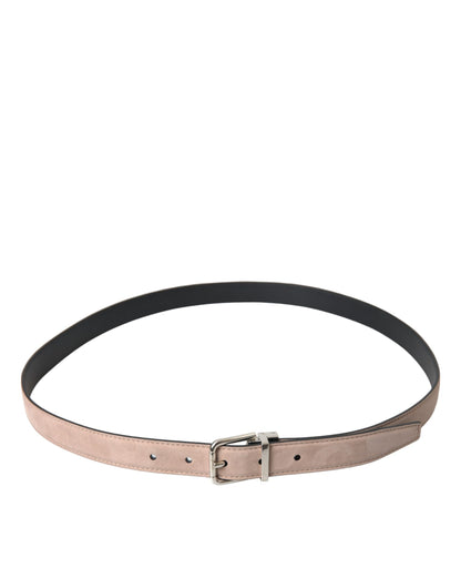 Cinturón de piel de ante beige con hebilla plateada para hombre