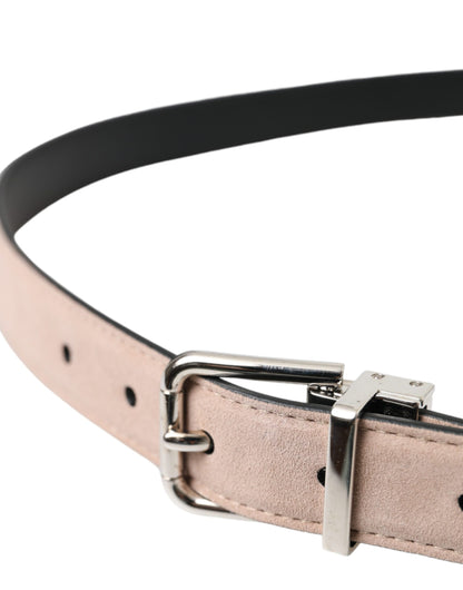Cinturón de piel de ante beige con hebilla plateada para hombre